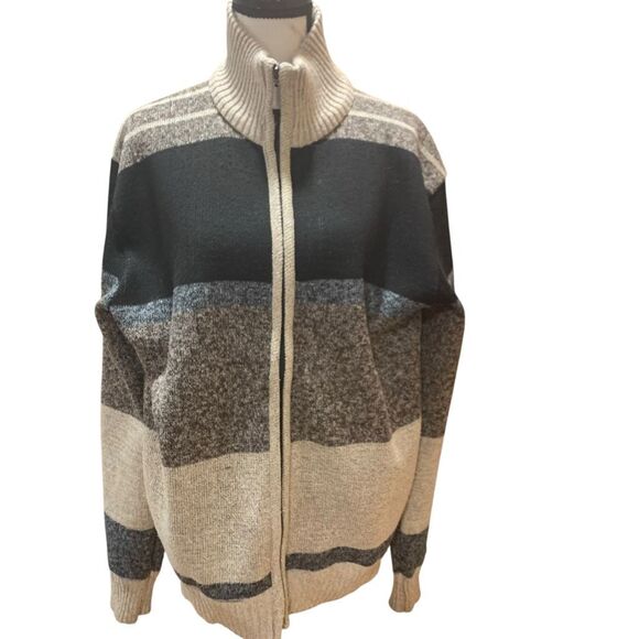 Alberto Cardinali Turtleneck Colorblock Zip Sweater Blue Black Grey Cream Men XL - Picture 1 of 7